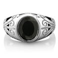 thumbnail image 4 of Gem Stone King 4.29 Cttw Black Onyx Ring for Men | 925 Sterling Silver | Oval 12X10MM | Gemstone Birthstone | Available 7,8,9,10,11,12,13, 4 of 6
