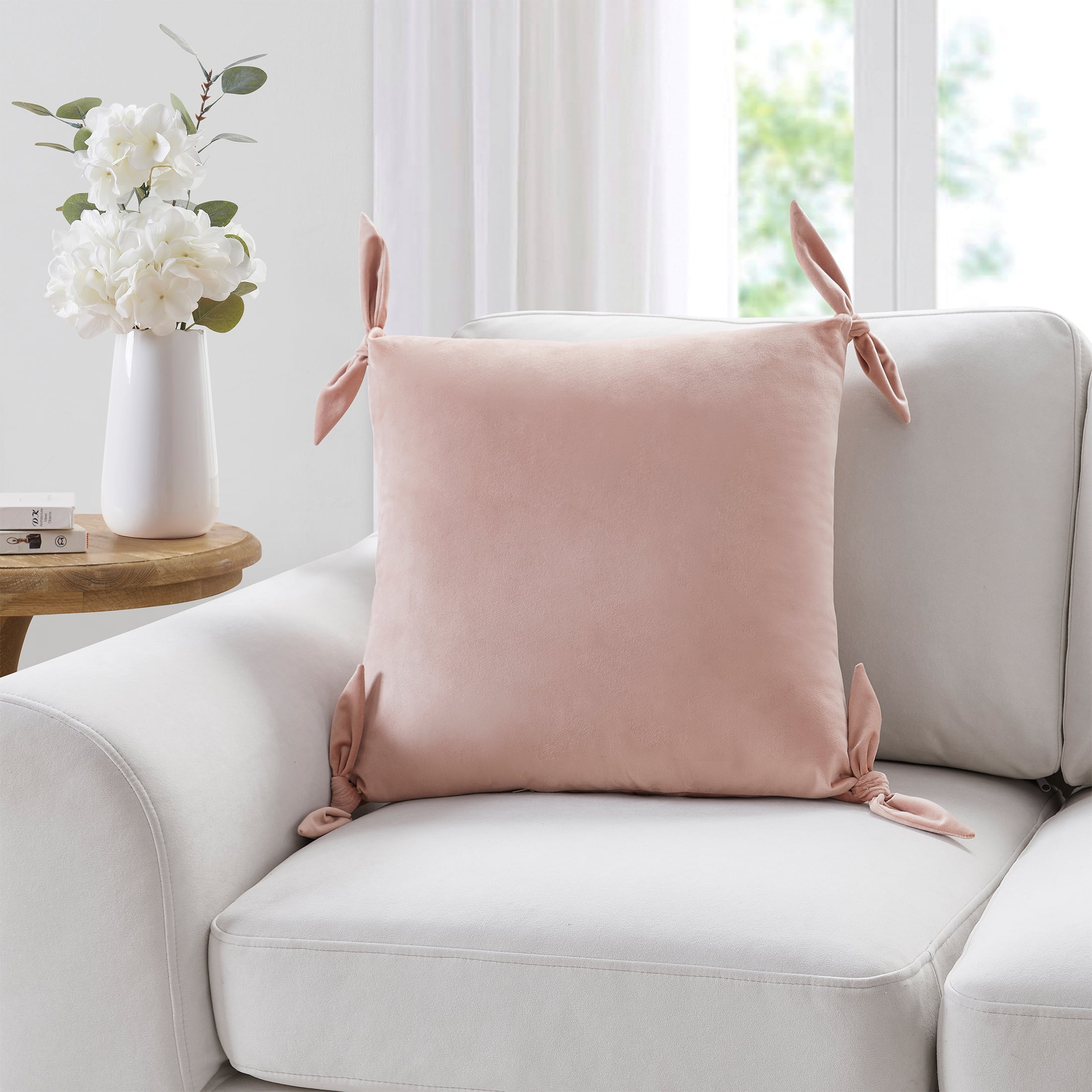 My Texas House 20" x 20" Solid Rose Pink Velvet Tie Decorative Pillow