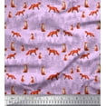 thumbnail image 1 of Soimoi Purple Poly Georgette Fabric Cedar Tree & Fox Animal Decor Fabric Printed Yard 52 Inch Wide, 1 of 5
