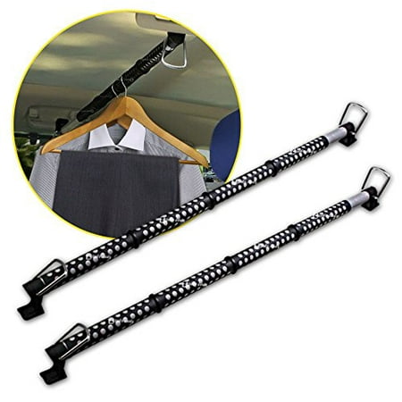 Zento Deals 2 Pack of Heavy Duty Expandable Clothes Bars Car Hangers Rod- Convenient Classic Black Combines With Strong Metal and Rubber Grips and