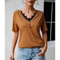 thumbnail image 3 of Camisa de manga corta con cuello en V de encaje para mujer, moda de verano, informal, adelgazante, blusa de manga corta de verano para mujer, naranja S, 3 of 8