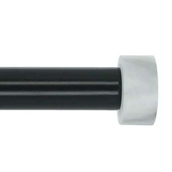 Meriville 1-Inch Diameter Single Window Treatment Curtain Rod, Vico White Marble End Cap Finial, 28-inch to 48-inch Adjustable, Black