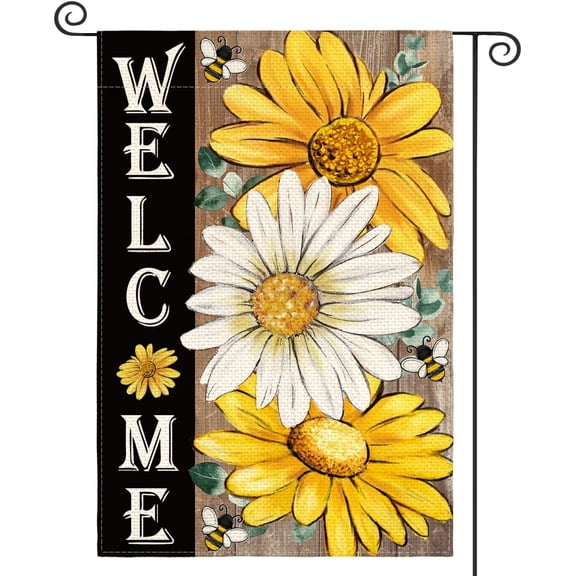 Summer Floral Garden Flag 12x18 Inch Double Sided Outside, Daisy Sunflower Welcome Seasonal Yard Outdoor Flag