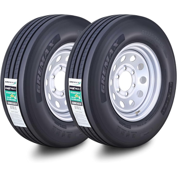 GREMAX All Steel Trailer Tire Wheel Assembly ST225/75R15 14-Ply G 123/119M w/6 Lug on 5.5" PCD Silver Mod Wheel ,SET 2