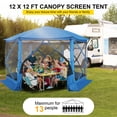 thumbnail image 6 of Hoteel 12x12 Pop Up Gazebo Propped-up Canopy Camping Tent with Mosquito Nettings, Waterproof, UV 50+ Resistant, Hub Tent Instant Screened Canopy with Mesh Windows, Carry Bag & Ground Stakes, Blue, 6 of 10