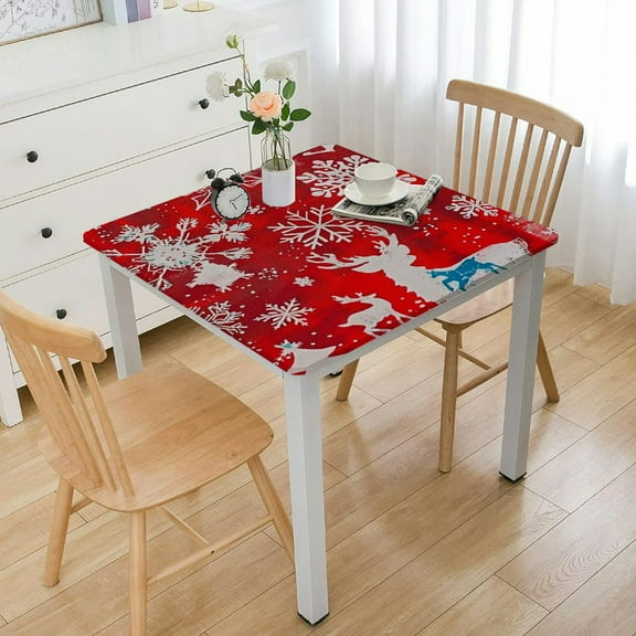 HAOXIT Christmas Tablecloth with Flannel Backing, Waterproof Wipeable Vinyl Rectangle Table Cover for Parties/Wedding//Decoration Use - Heavy Duty Table Cover white