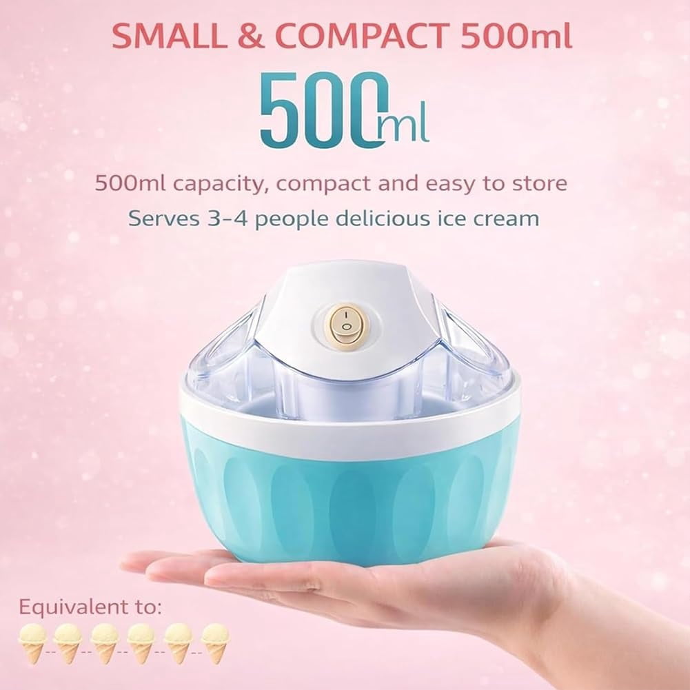 Small Home Mini Ice Cream Maker, Personal Ice Cream Maker for Homemade Frozen Yogurt, Gelato & Sorbet, DIY Personal Ice-Cream Makers Mini with One-Touch Control for Frozen Treats & Sorbet