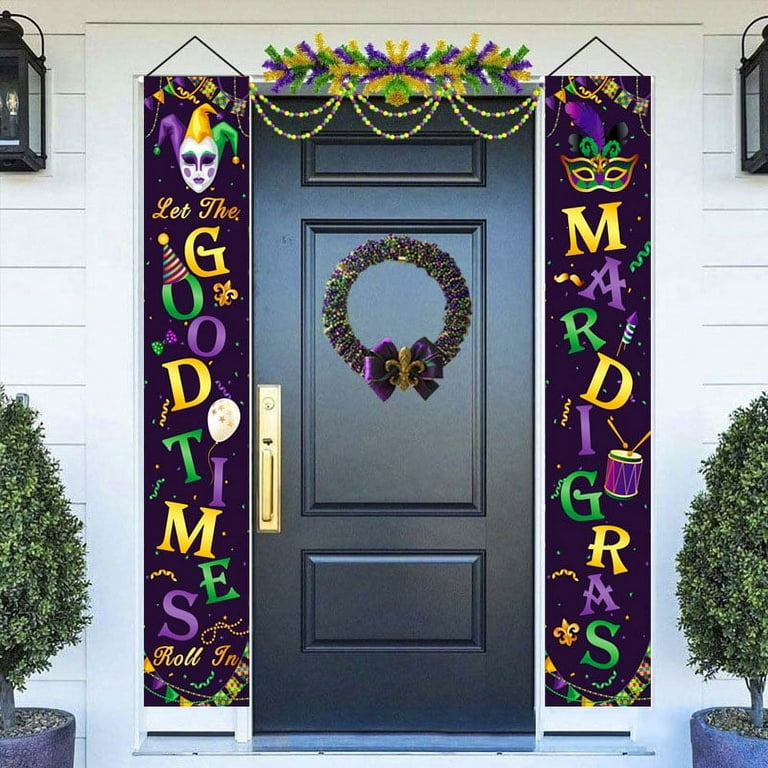 Mardi Gras Decorations Porch Sign, Happiwiz Mardi Gras Banner New Orleans  Party Decorations Mardi Gras Hanging Welcome Sign Garland for Home  Masquerade Party Outdoor Indoor Decor, 71 x 12 Inch 