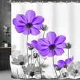 thumbnail image 3 of Unique Floral Purple Shower Curtain for Bathroom Decor, Purple and Gray Daisy Flower Elegant Wildflower Design Farmhouse Shower Curtains with Hooks Set, 72X72in, 3 of 5