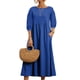 thumbnail image 1 of Vestido de cuello redondo Mangas de globo tres cuartos Color puro Diseño de bolsillo suelto Vestido casual de mujer Azul M, 1 of 4