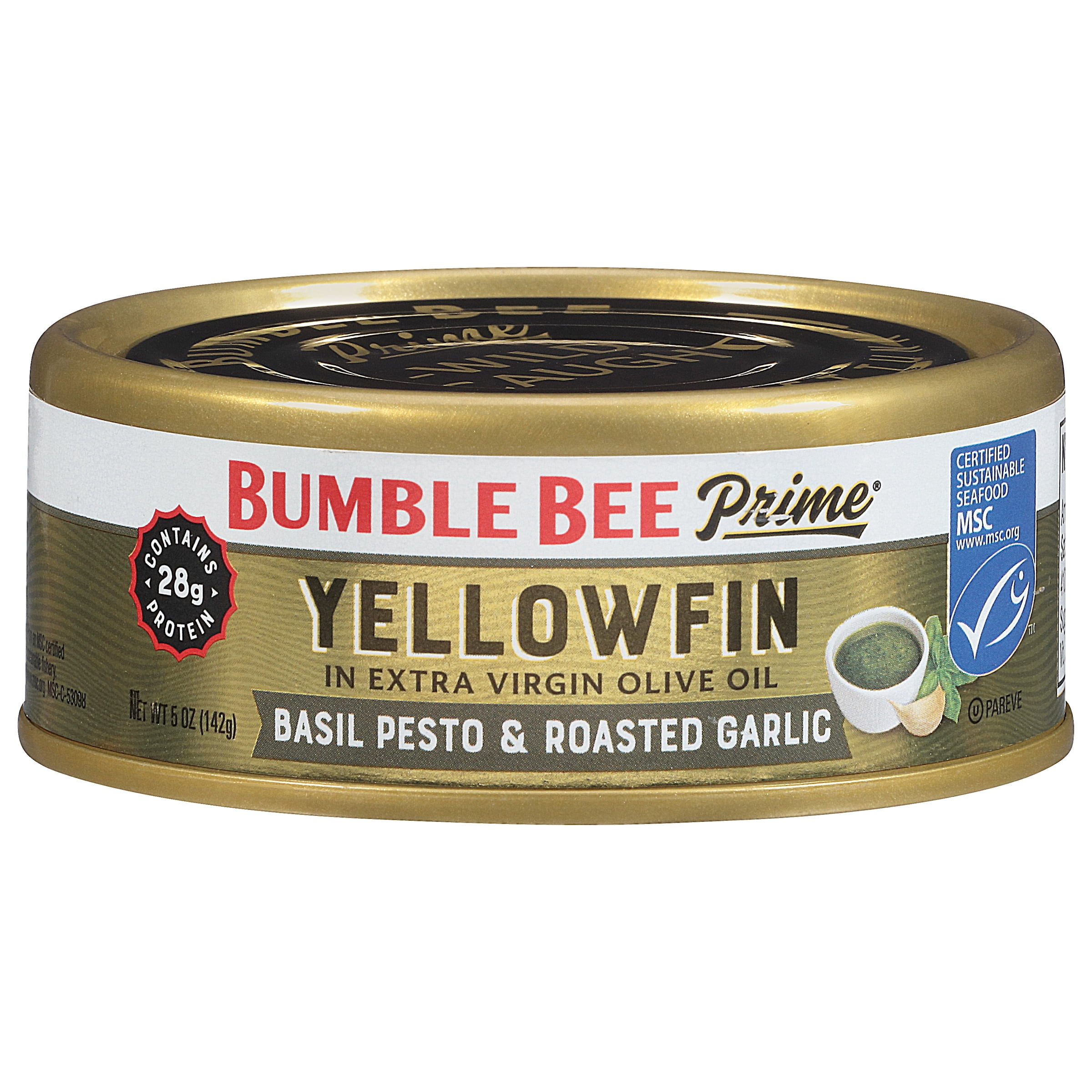 (2 pack) Bumble Bee Prime Basil Pesto and Roasted Garlic Flavored Yellowfin Tuna in Extra Virgin Olive Oil, Wild Caught, Gluten Free, Shelf Stable Can, 5oz