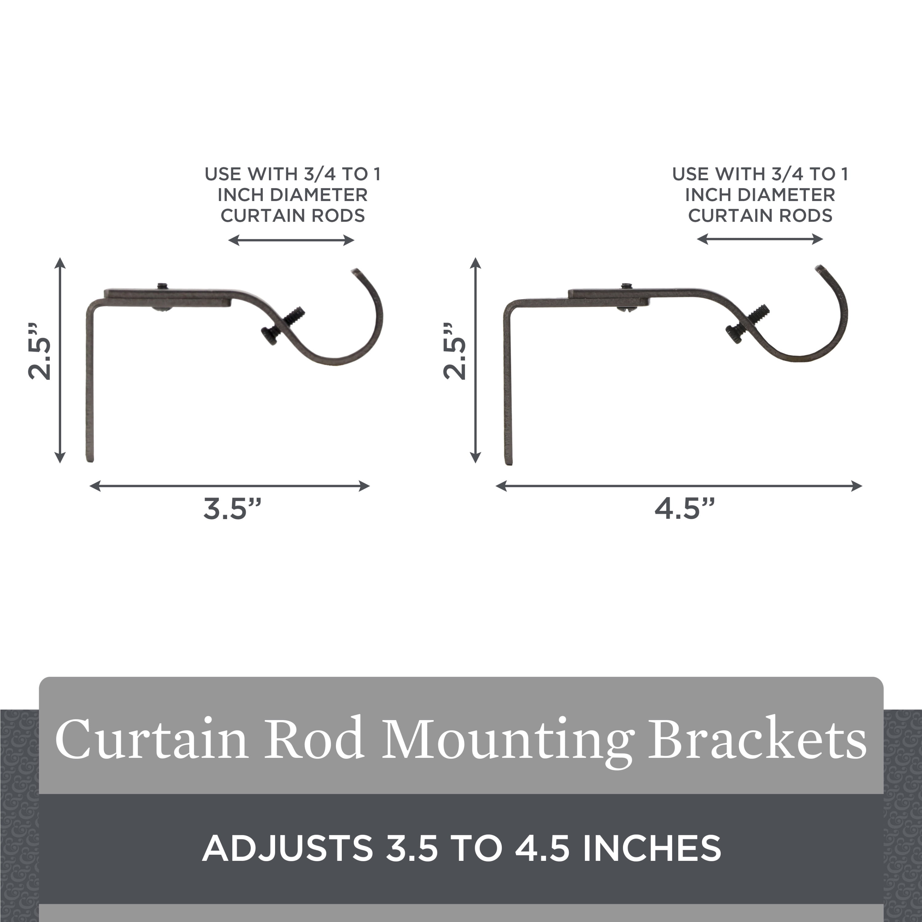 Better Homes & Gardens Plated Metal Adjustable Curtain Rod Brackets in Bronze, 3/4 to 1 Inch Diameter