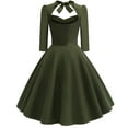 thumbnail image 6 of Trendy Olyvenn Womens Rosette Backless Retro High Waist Makings Dress Tops Casual Skinny Slim Women's Solid Color Long Sleeve V-Neck Green L, 6 of 9