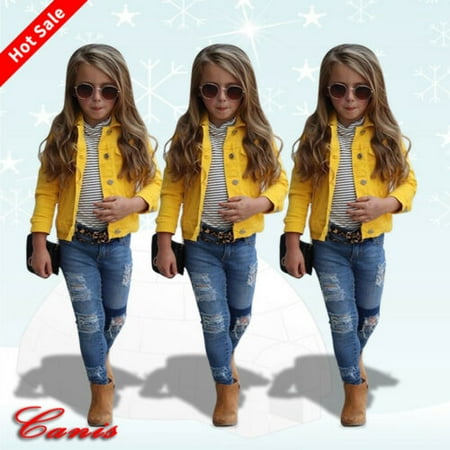 Canis Girls Kids Jean Coat Jacket Outwear Denim Top Button Lace Button Outfits 2 7t Walmart Com Walmart Com