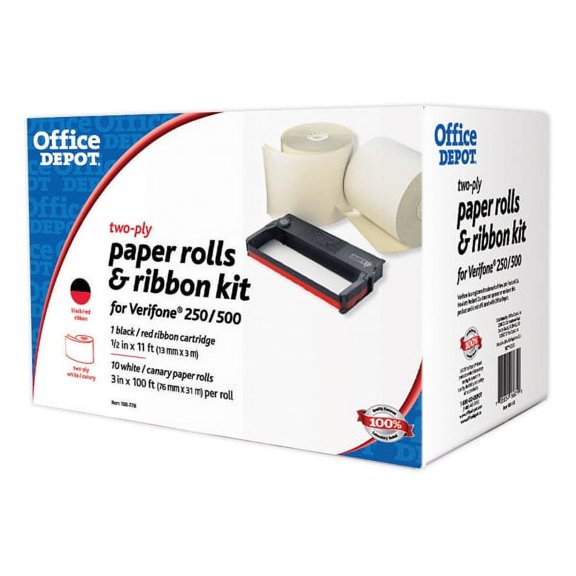 Office Depot Verifone Kit For 250/500 Models, 3in. x 100ft., Pack Of 10 Rolls And 1 Ribbon, 108778