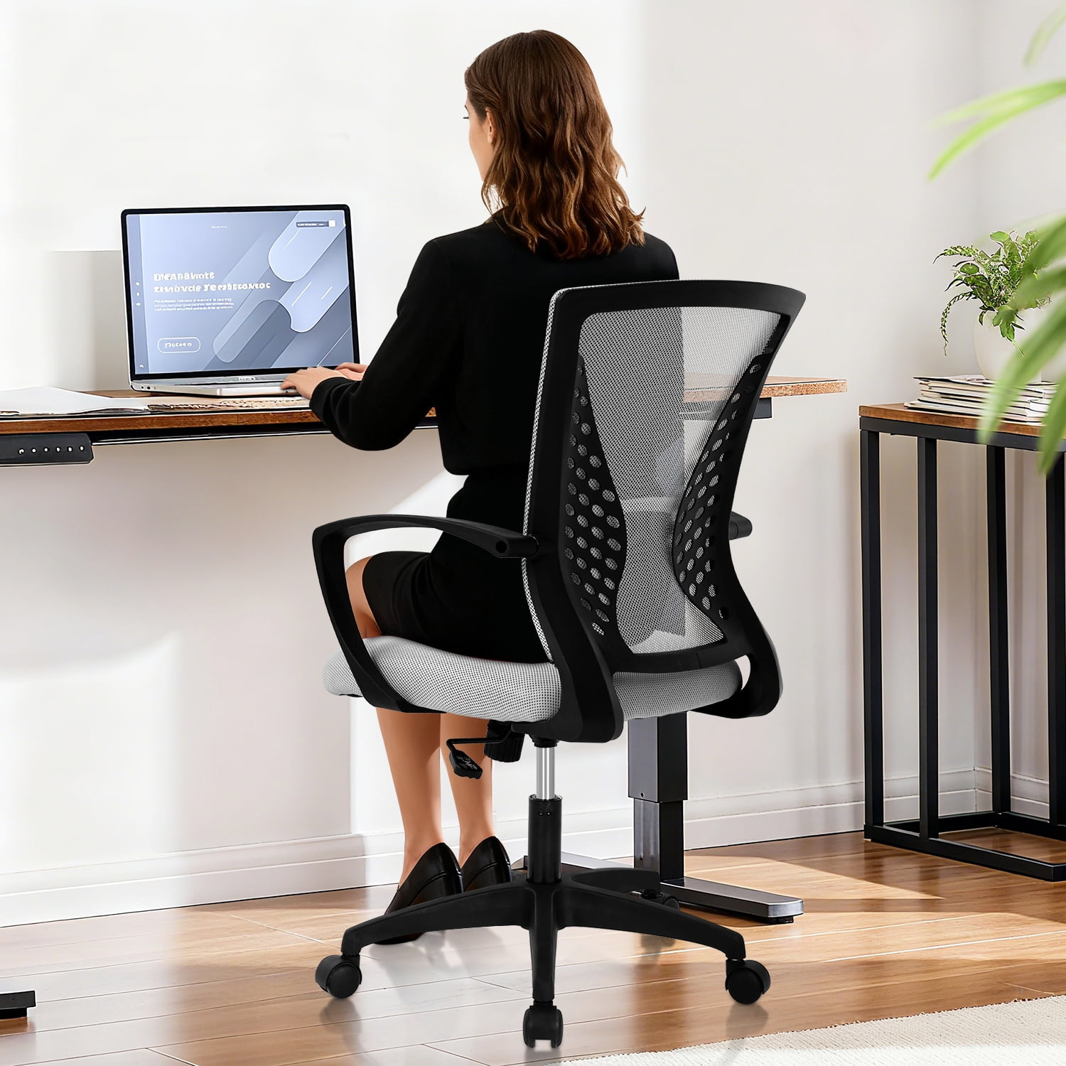 Mid-Back Office Chair, Ergonomic Computer Chair Adjustable Desk Chair with Armrest, Rolling Swivel Chair for Home&Office, Easy to Assemble, Grey