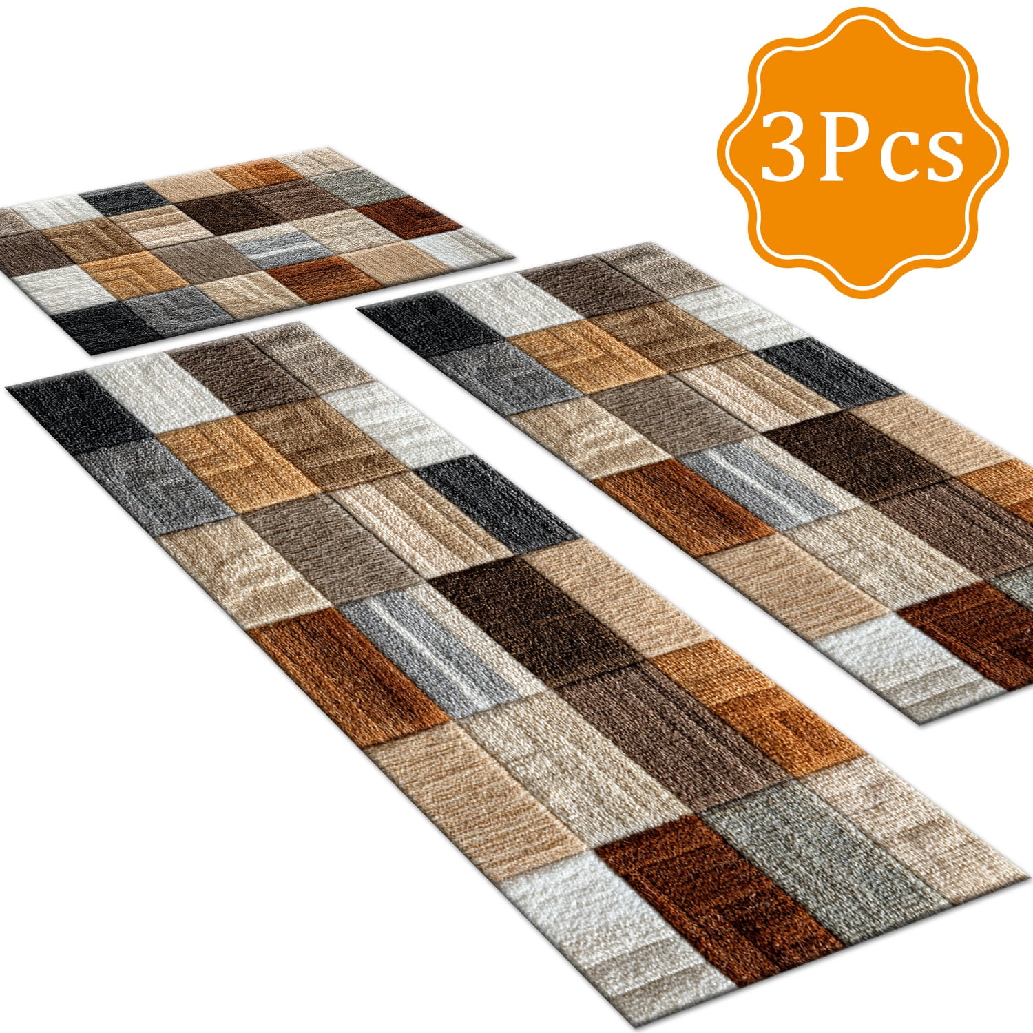 3 Piece Kitchen Rug Set, Non-Slip And Washable, Abstract Pattern Kitchen Hallway Rug, Soft And Comfortable, Suitable For Sinks, Floors, Entrances, Hallways and Bathrooms