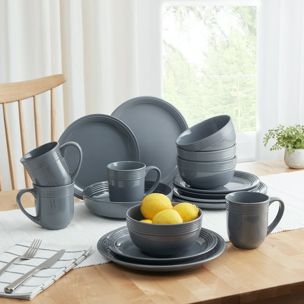 Mainstays Chiara 16-Piece Stoneware Gray Dinnerware Set - Walmart