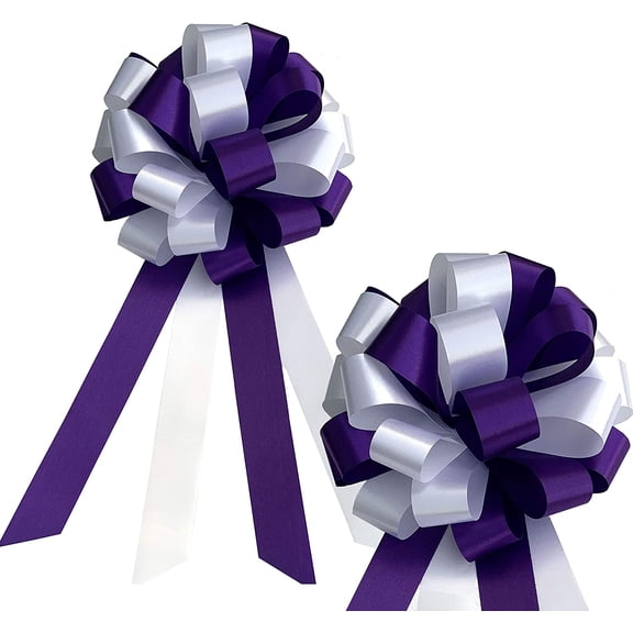 Purple & White Pull Bows - 8" Wide, Set of 6, Easer, Gift Bows, Wedding, Christmas