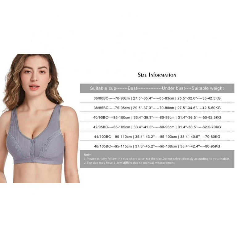 3Pack Middle-Aged Elder Woman Floral Wirefree Bra Front Button Closeure  Soft Cotton Bra for Mom Grandma Gift Bra 
