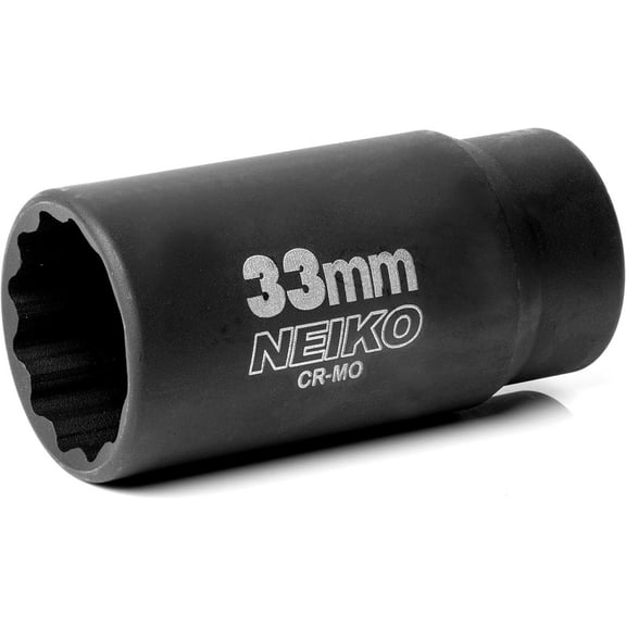 NEIKO 02524A 33mm Socket | 1/2” Drive Deep Impact Socket | Spindle & Axle Nut Socket | 12 Point |Chrome Molybdenum Cr-Mo |Deep Well Hub | Triple Square | Axle Shaft Nut Remover
