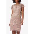thumbnail image 3 of Adrianna Papell Boat Neck Short Sleeves Back Zipper Short Beaded Mesh Dress-STONE / 6, 3 of 4