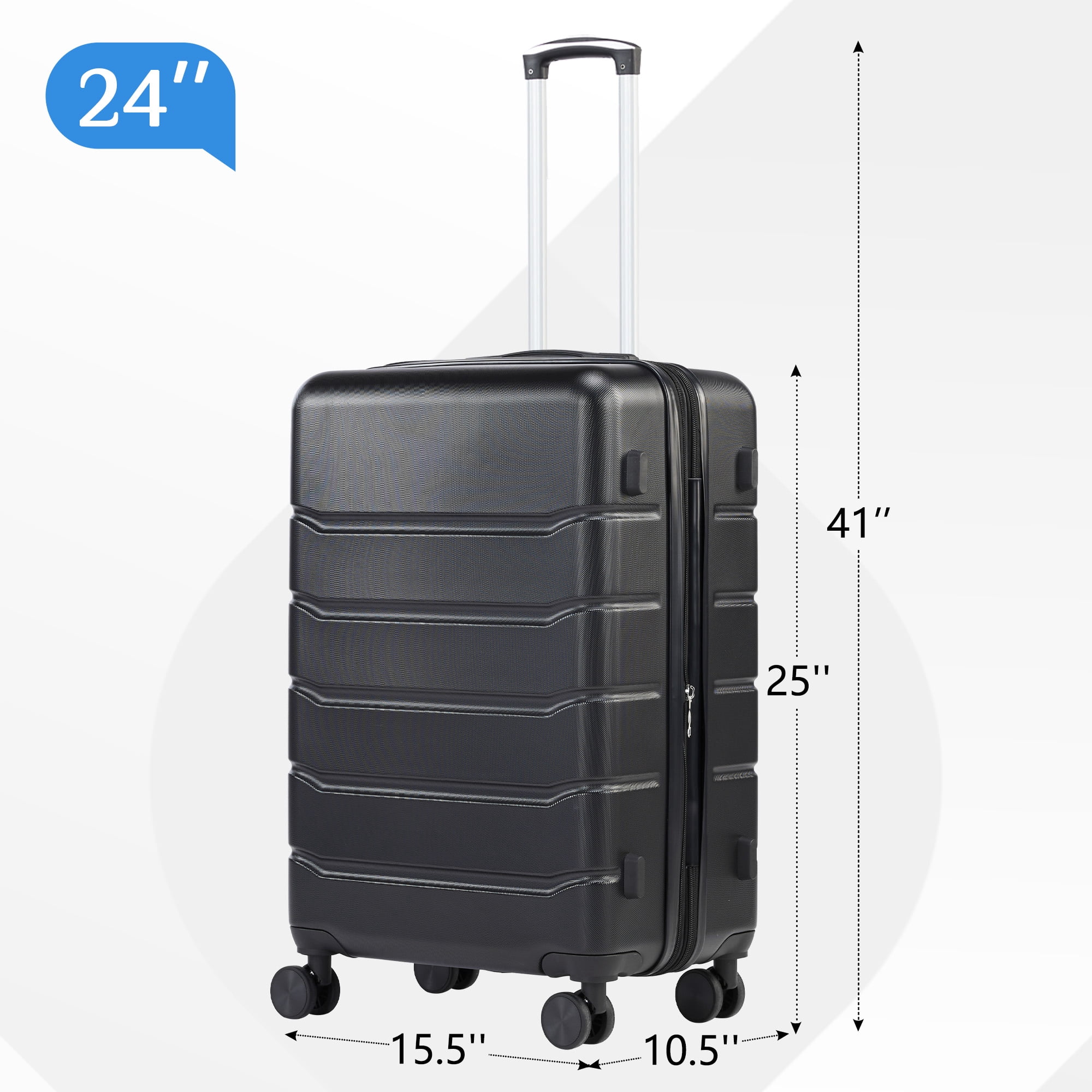 MCQ 24 Inch Hardside Expandable Luggage with Spinner Wheels, Checked-Medium Lightweight Expandable Rolling Luggage with TSA Lock, Black