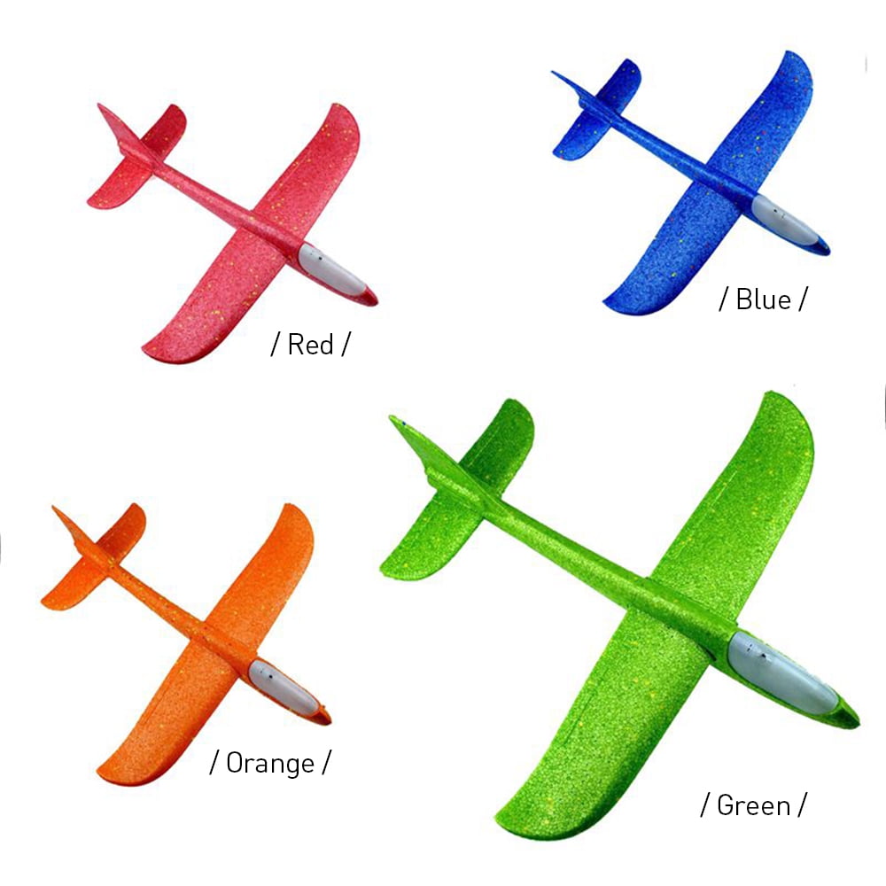 iGeeKid 4 Pack 18.9 Foam Airplane Toys for Kids Flying Game Toy Gift for Kids Large LED Light Up Throwing Plane Foam Glider Airplane Outdoor Sport Flying Toys for Boys Girls 