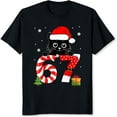 thumbnail image 2 of 100% Cotton Christmas Cat With Santa Hat Candy Cane Number 67 Holiday T-Shirt For Women Men Unisex Xmas Gift Top, 2 of 5
