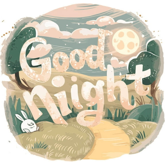 Good Night Time Sleep Sleeping Bunny Rabbit Moon Sky Scenery Positive Life Quotes Saying Wall Art Sticker Designs Vinyl Stickers For Home House Walls Rooms Windows Bedroom Decoration Size (28x28 inch)