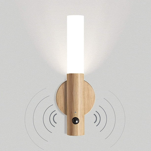 Éclairage LED Applique Murale en Bois Rétro Batterie Applique Murale  Capteur de Mouvement USB Rechargeable Sans Fil Magnétique Veilleuse Enfants  Éclairage Lampe de Chevet Blanc Chaud 
