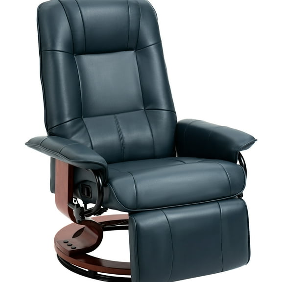 Blue Reclining Chair, With Swivel Base And Extendable Leg Rest For Comfort Recliner Recline Capabilities, Faux Leather, Comfortable Seat