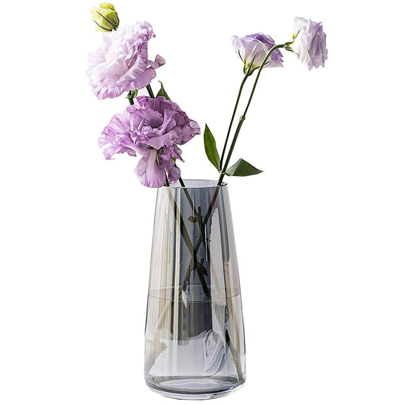 Wide Mouth Bottle Flower Vase Short Vase Clear Glass & White Lace Design 