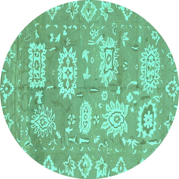 Ahgly Company Machine Washable Indoor Round Abstract Turquoise Blue Modern Area Rugs, 6' Round