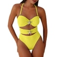 thumbnail image 2 of Daiosportswear Women's Bandeau Style Swimsuit, Halter Neck Bathing Suit with Starfish Details Yellow-A XL(XL), 2 of 7