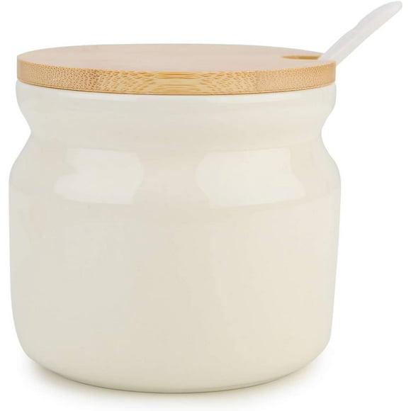 Zshan Ceramic Sugar Bowl, 230ml, Tea, Coffee, Sugar Pot with Lid and Spoon, Spice Jar for Sugar, Salt, Seasoning for Kitchen, Home, White