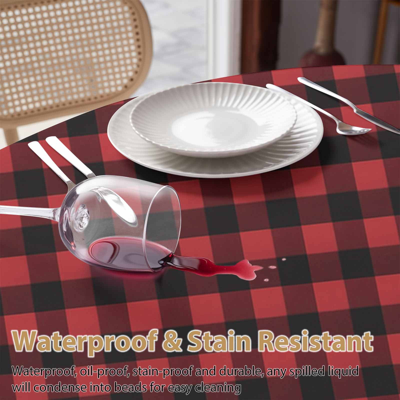 Round Tablecloth Rustic Red Black Buffalo Check Plaid Pattern Waterproof Oil Proof Polyester Table Cloth Cover Decor for Home Dining Outdoor,Patio,Parties, 60" Dia. Christmas