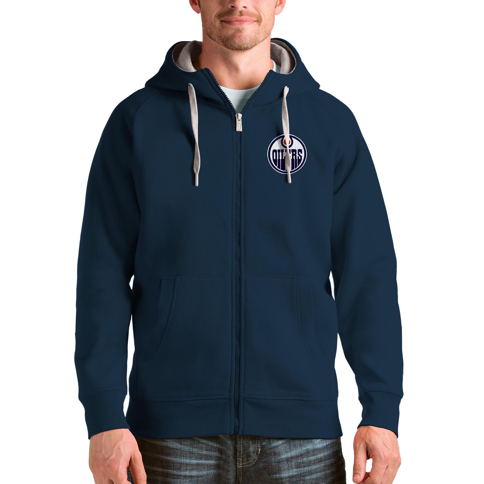 Men's Antigua Navy Edmonton Oilers Logo Victory Full-Zip Hoodie