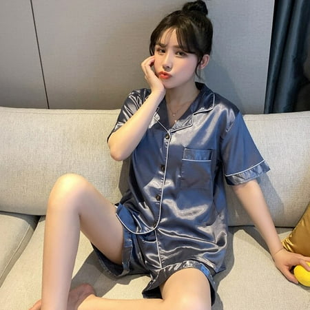 

QWZNDZGR Summer Silk Couple Pajamas For Men and Women Shorts Pijama Lounge Male Home Clothes Suits Satin Pyjamas Couples Pajama Sets