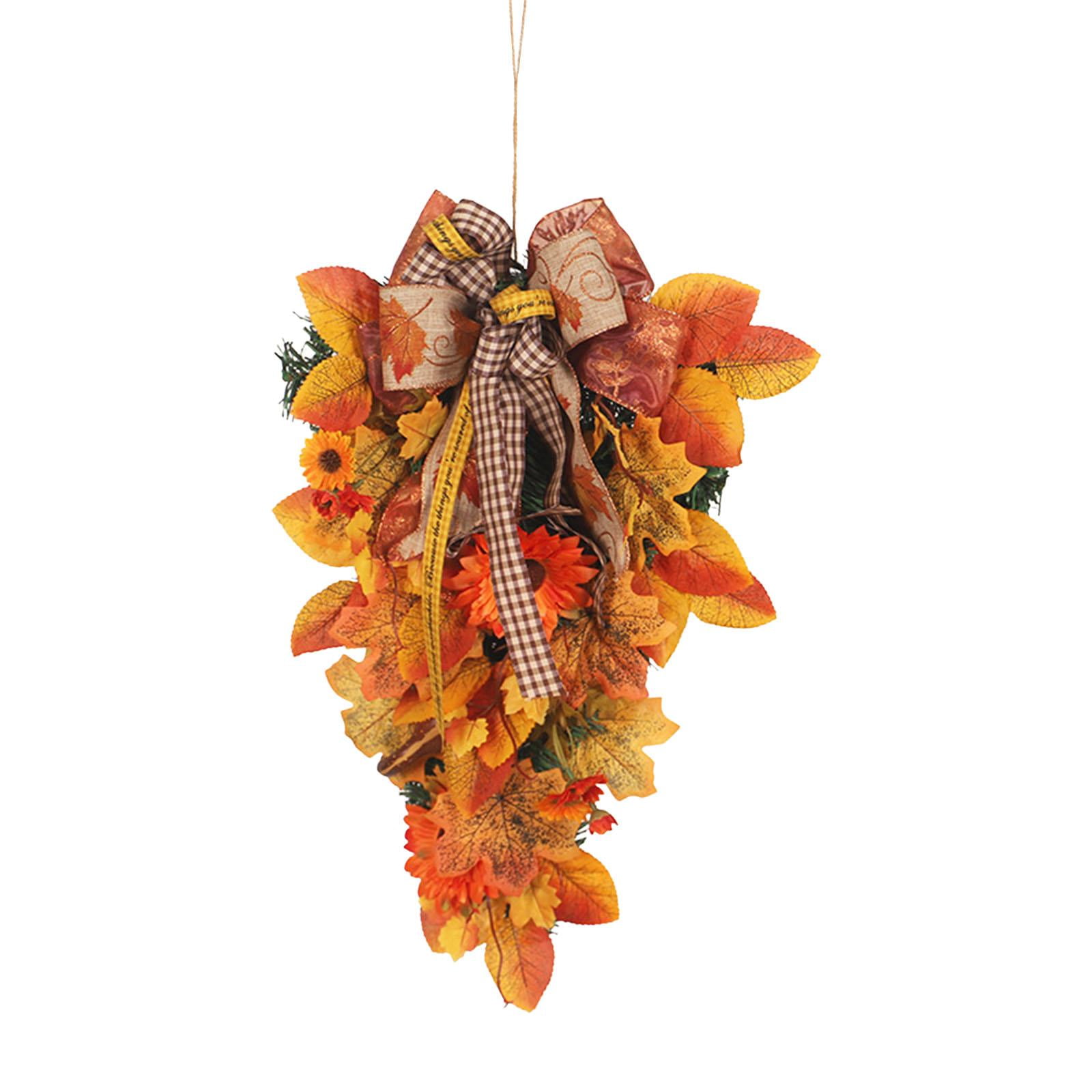 Artificial Fall Wreath, Garland Floral Swag with Light Teardrop Wreath