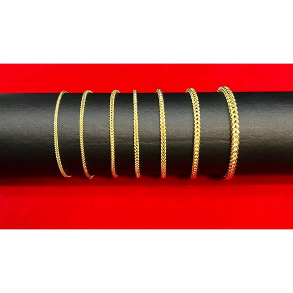 10K Real Gold Franco Chain Bracelets, 1.6mm - 4mm Real 10K Yellow Gold Franco Chain Bracelet, 10k Gold Franco Chain (Width:1.6mm; Bracelet length:8;)