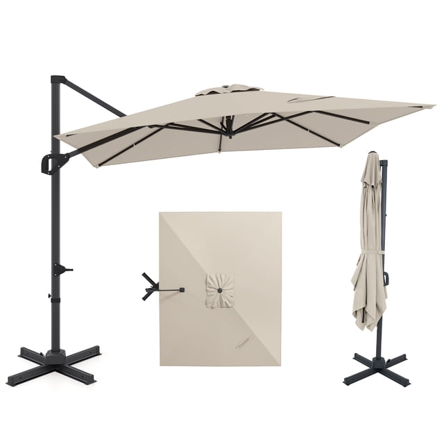 Costway Parasol Déporté de Patio 11 x 9 Pi avec Rotation à 360° Réglage d'Inclinaison Facile 8 Baleines Beige