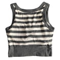 thumbnail image 5 of MNCEKFOD Womens Tank Top With Built In Bra Casual Striped Padded Tank Tops Cropped Waist Short Style Elastic Summer Daily Outer Tops Camisoles For Women For Under Clothes Grey L, 5 of 6