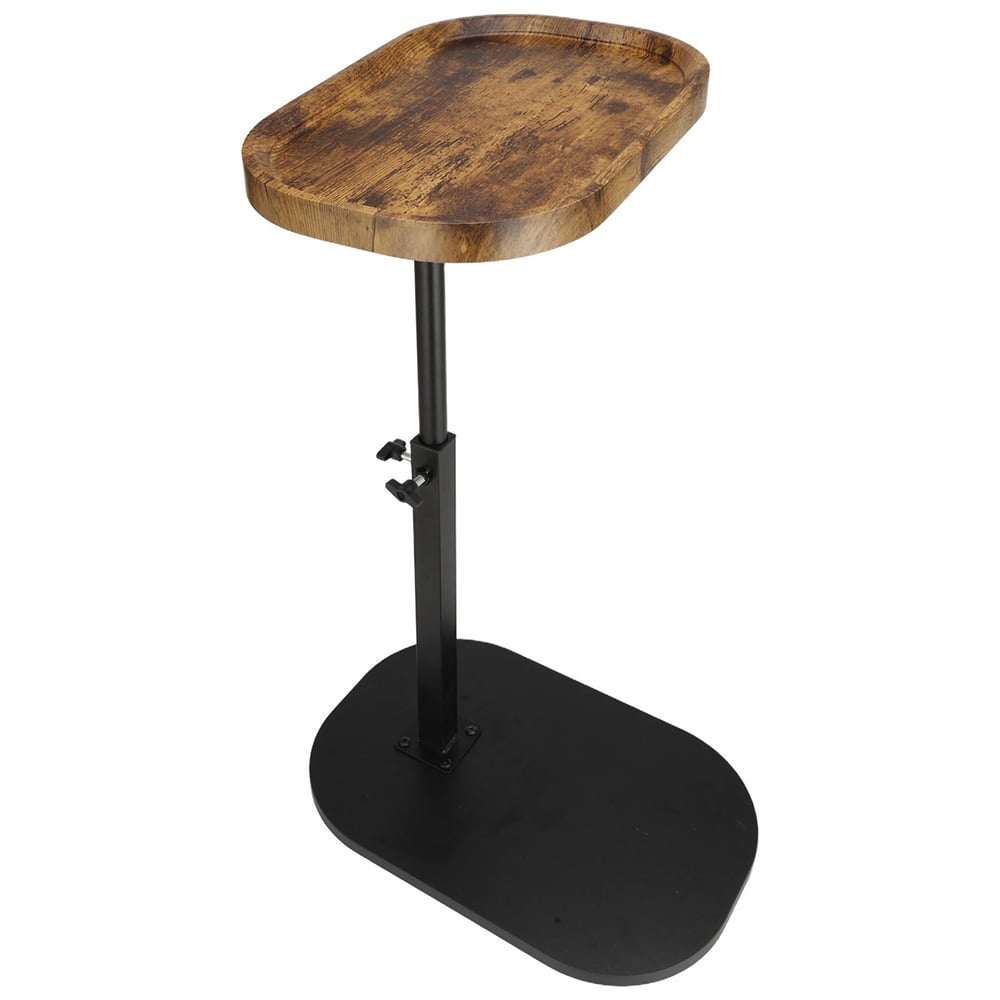 Liyufly C-Shaped End Table, 360° Rotating Adjustable Height Couch Side Tables for Sofa / Bed / Bathtub, Brown-Concave
