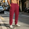thumbnail image 6 of Men's Casual Solid Color Cargo Pants, Loose Fit Elastic Drawstring Waist Athletic Workout Trousers with Multi Side Flap Pockets Wine L, 6 of 6