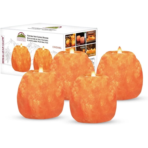 Himalayan Glow Salt Candle Holders, Hand Crafted  for Home Decor, Blood Orange – 4 Pack