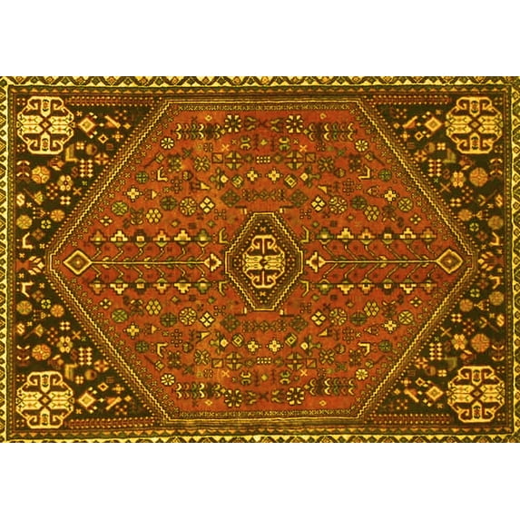 Ahgly Company Machine Washable Indoor Rectangle Persian Yellow Traditional Area Rugs, 7' x 10'