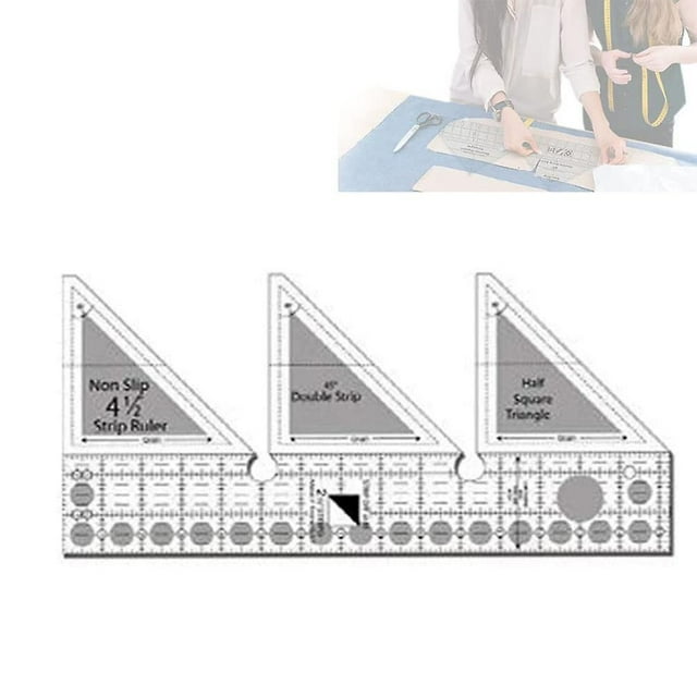 45/60/90 Degree Double Tape Ruler, Acrylic Clear Grid, Non-Slip, Quarter Triangle Cutting Guide for Sewing