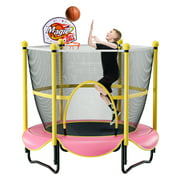OUSGAR 60" Trampoline for Kids 5 FT Indoor&Outdoor Small Recreational Trampolines with Basketball Hoop for Baby Toddler Baby with Net Safety Enclosure, Birthday Gifts for Kids, Gifts for Boy and Girl