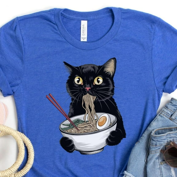 Noodle Cat Shirt, Ramen Cat T-Shirt, Foodie Lover Shirts, Black Cat Noodle T-Shirts, Retro Cat Tees, Cat Lover Shirts, Black Cat Tee Unisex S-5XL Hot Trending Shirt, Vintage Birthday Gift